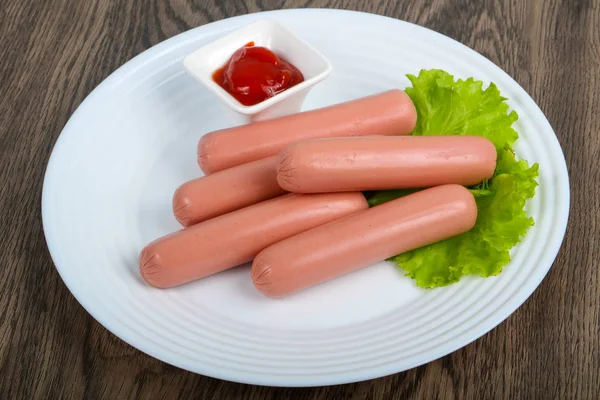 Boiled Sausages Salad Ketchup — Stock Photo, Image