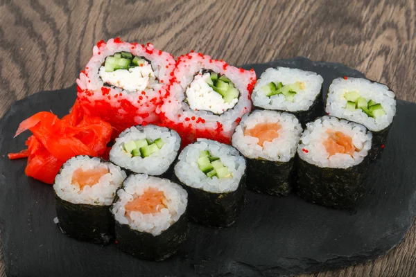 Sushi Roll Set Wooden Background — Stock Photo, Image