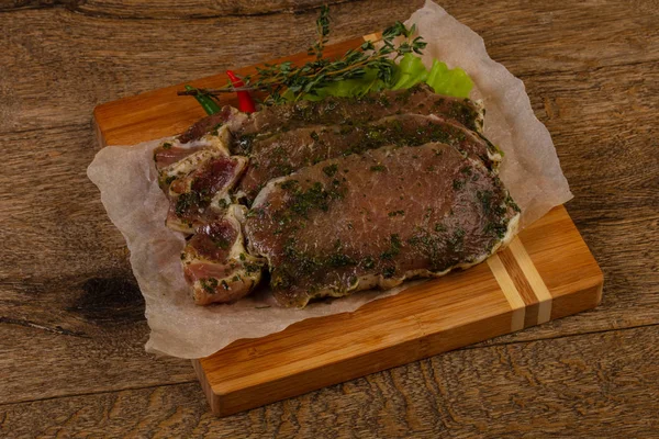 Raw Marinated Pork Steak Ready Cooking — Stock Photo, Image