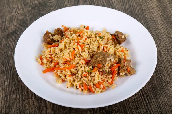 Arroz Asiático Plov Con Carne Zanahoria — Foto de Stock