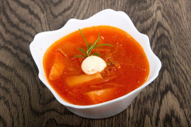 Rus Borcsh çorba ahşap arka plan üzerinde