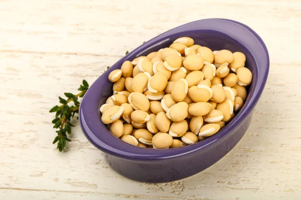 Raw White Beans Bowl Wooden Background — Stock Photo, Image