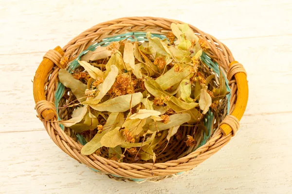 Dried Linden Heap Bowl Wooden Background — Stock Photo, Image