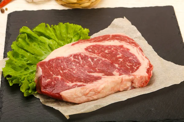 Rib Eye Raw Steak Připravený Vaření — Stock fotografie