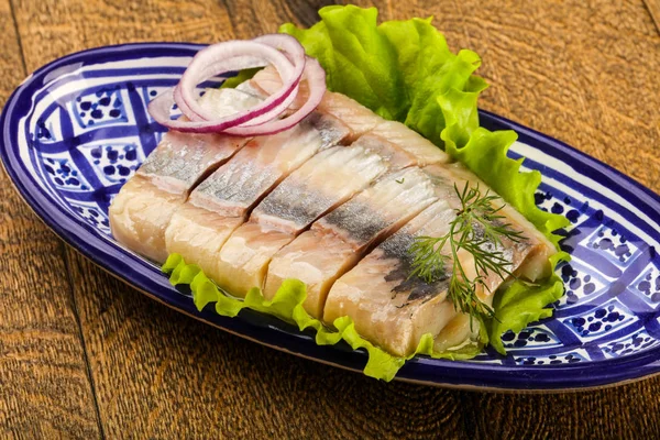 Sliced Herring Fillet Dill Onion — Stock Photo, Image