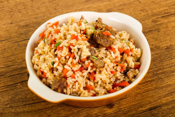 Arroz Asiático Plov Com Carne Cenoura — Fotografia de Stock