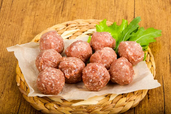 Boulettes Viande Crue Pour Cuisson — Photo