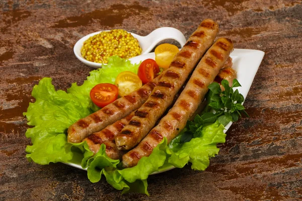 Gegrilde Natuurlijke Varkensvlees Worst Met Saus — Stockfoto