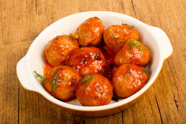 Meat Balls Tomato Sauce Served Dill — Stock Photo, Image