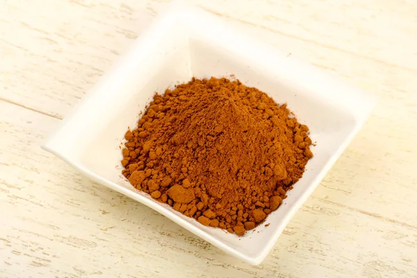 Cocoa Powder Bowl Wooden Background — Stock Photo, Image