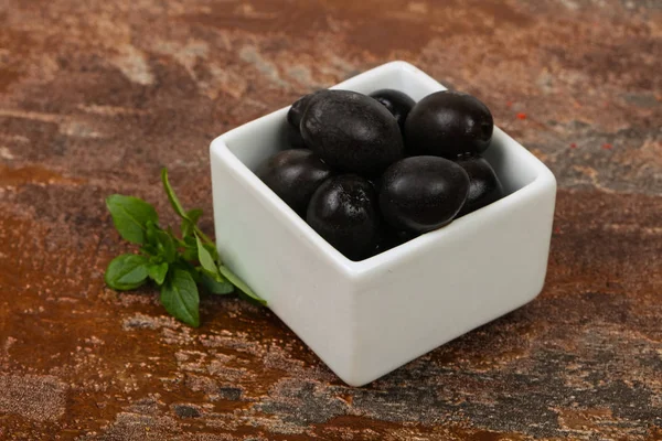 Montón Aceitunas Negras Tazón — Foto de Stock