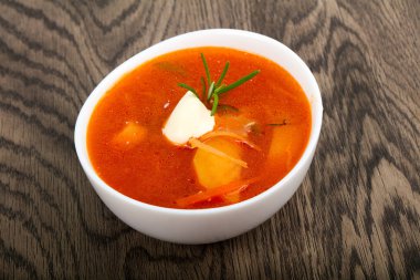 Rus Borcsh çorba ahşap arka plan üzerinde