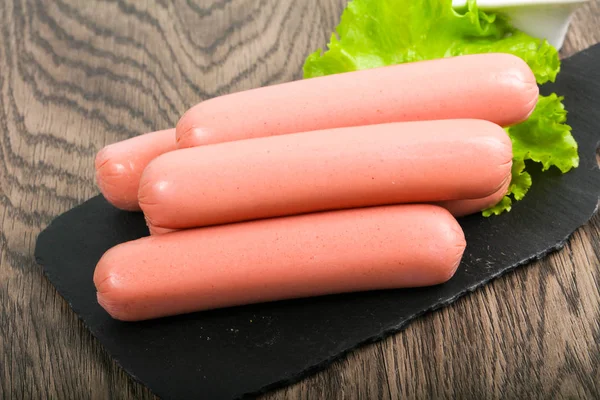 Boiled Sausages Salad Ketchup — Stock Photo, Image