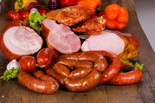 Gerookt Varkensvlees Houten Achtergrond — Stockfoto