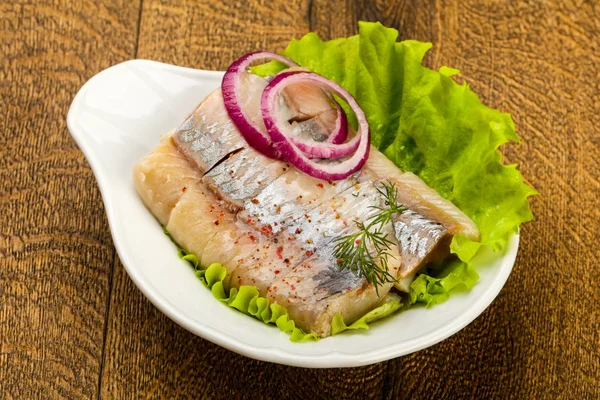 Sliced Herring Fillet Dill Onion — Stock Photo, Image