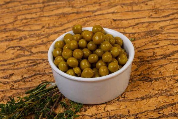 Marinierte Grüne Erbsen Der Schüssel — Stockfoto