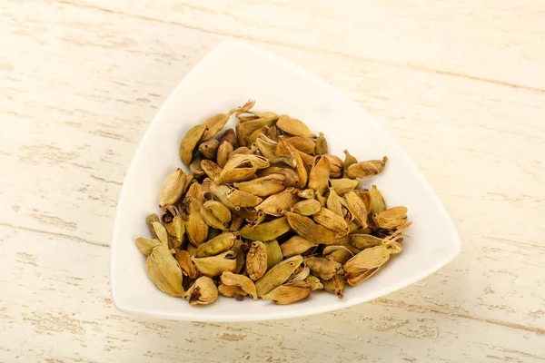 Dry Cardamom Seeds Heap Bowl — Stock Photo, Image