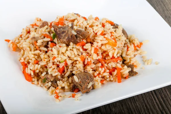 Asiatischer Reis Plov Mit Fleisch Und Karotten — Stockfoto