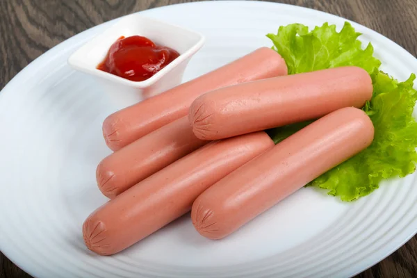 Boiled Sausages Salad Ketchup — Stock Photo, Image