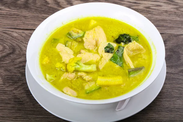 Curry Verde Com Frango Berinjela Cozinha Asiática — Fotografia de Stock