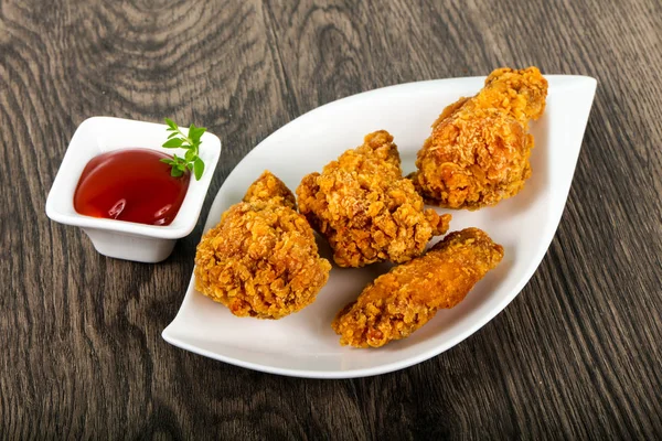 Alitas Pollo Crujientes Con Salsa Tomate — Foto de Stock