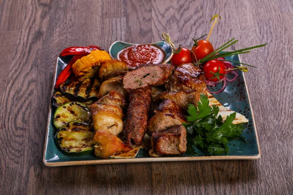 Grilled Plate Mix Assortment Meat — Stock Photo, Image