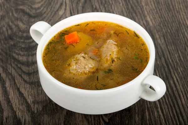 Sopa Con Albóndigas Patata Zanahorias —  Fotos de Stock