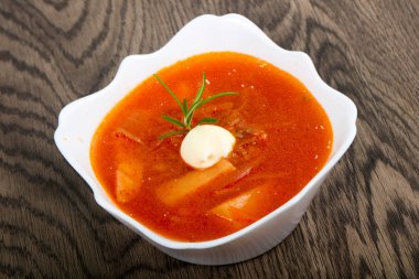 Rus Borcsh çorba ahşap arka plan üzerinde