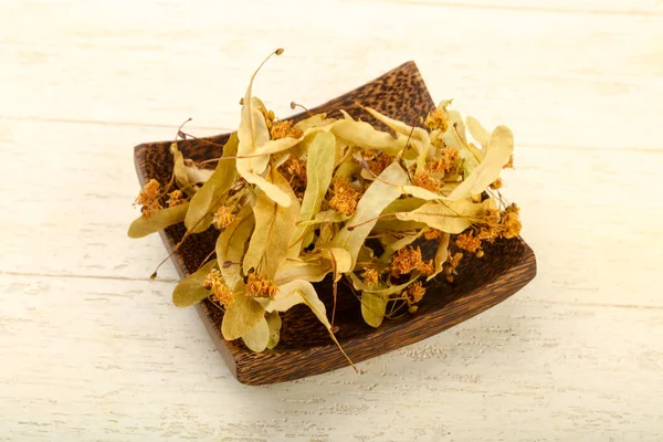 Dried Linden Heap Bowl Wooden Background — Stock Photo, Image