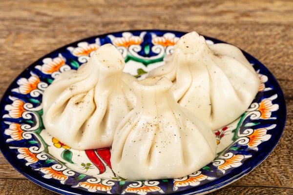 Dumplings Georgianos Tradicionales Khinkali Con Carne — Foto de Stock