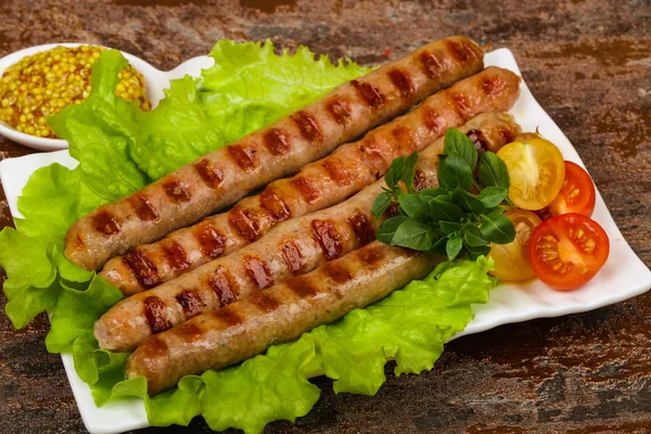 Gegrilde Natuurlijke Varkensvlees Worst Met Saus — Stockfoto