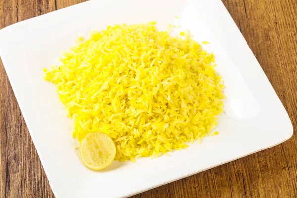 Cucina Tradizionale Indiana Riso Giallo Con Calce — Foto Stock