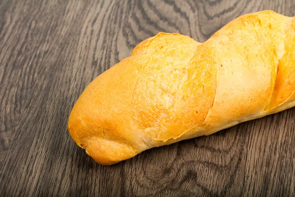 Friss Baguette Kenyeret Fából Készült Asztal — Stock Fotó