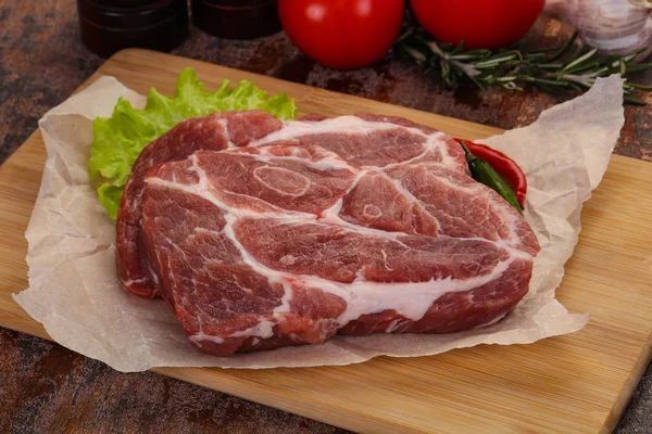 Nyers Sertés Nyak Steak Kész Főzés — Stock Fotó
