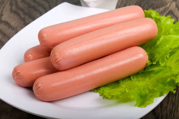 Boiled Sausages Salad Ketchup — Stock Photo, Image