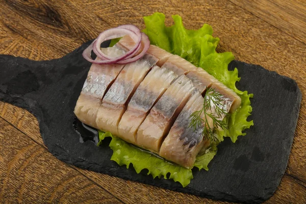 Filete Arenque Rodajas Con Eneldo Cebolla —  Fotos de Stock