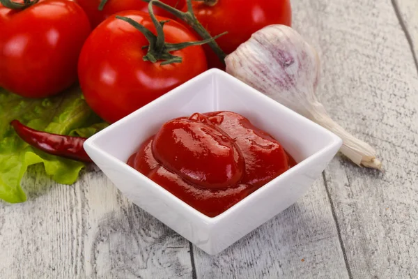 Sauce Tomate Ketchup Servi Poivre Ail — Photo