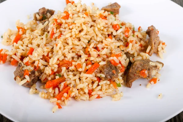 Ασιατικό Ρύζι Plov Βάση Κρέας Και Καρότο — Φωτογραφία Αρχείου