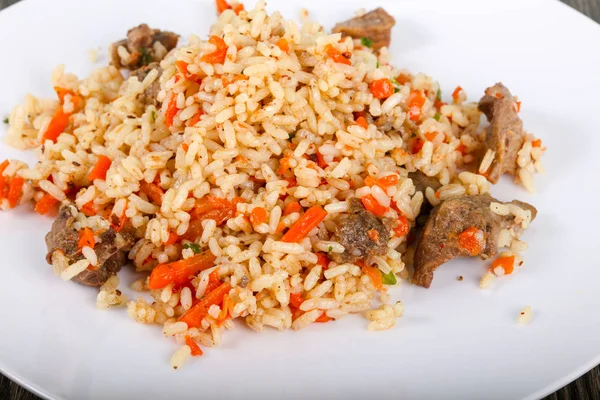 Asiatischer Reis Plov Mit Fleisch Und Karotten — Stockfoto