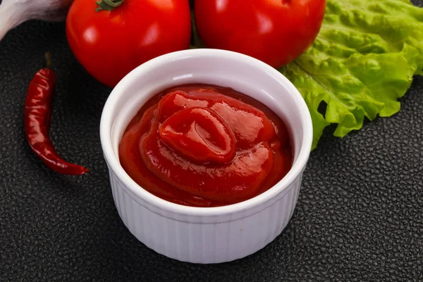 Molho Ketchup Tomate Servido Pimenta Alho — Fotografia de Stock