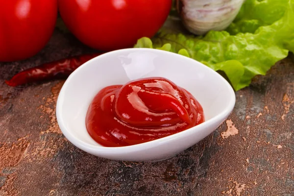 Molho Ketchup Tomate Servido Pimenta Alho — Fotografia de Stock