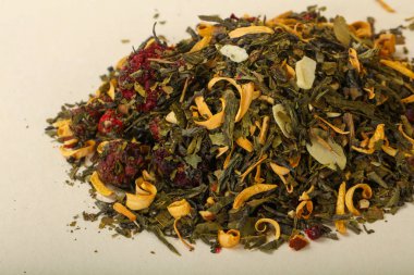 Aroma çay yığın meyve, meyveler ve otlar ile