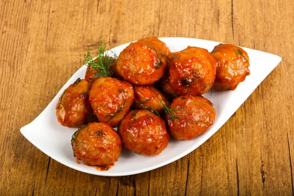 Meat Balls Tomato Sauce Served Dill — Stock Photo, Image