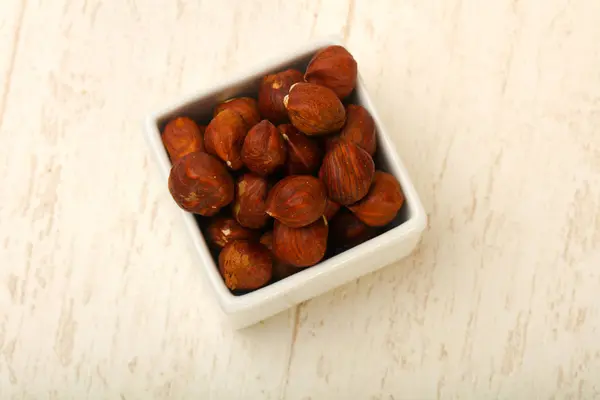 Hazelnut Heap Wooden Background — Stock Photo, Image