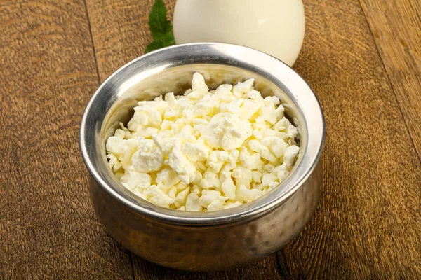 Cottage Cheese Bowl Milk — Stock Photo, Image