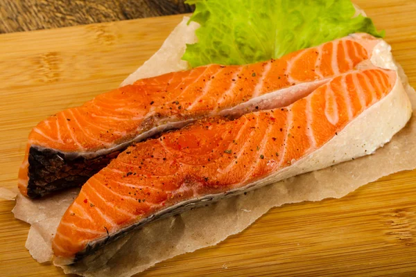 Raw Salmon Slice Ready Baking Spices — Stock Photo, Image