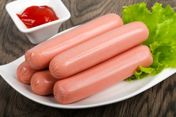 Boiled Sausages Salad Ketchup — Stock Photo, Image