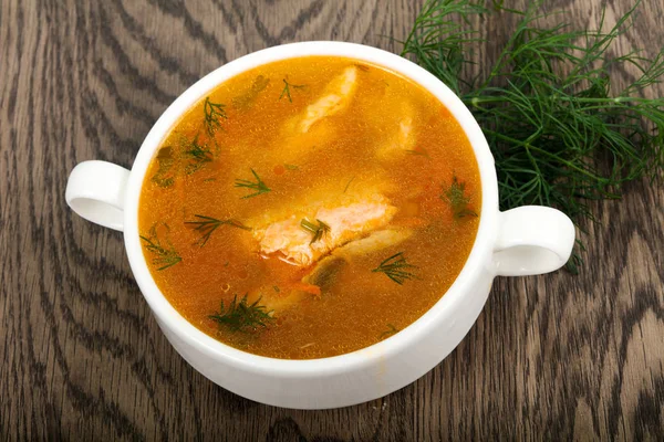 Close Salmon Fish Soup — Stock Photo, Image