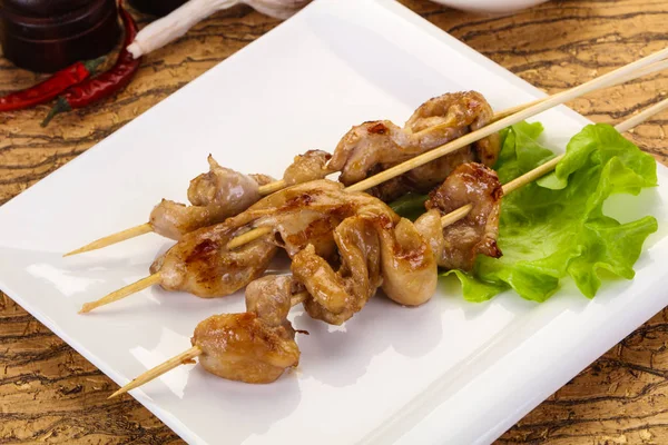 Chicken skin skewer — Stock Photo, Image