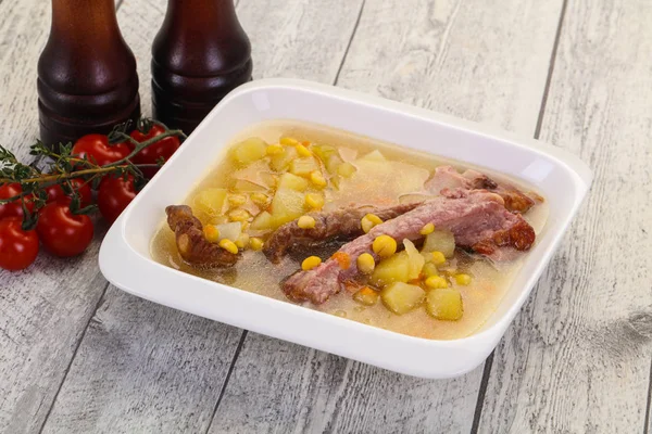 Peas soup with smoked ribs — Stock Image Peas Soup Smoked Ribs Stock Photo